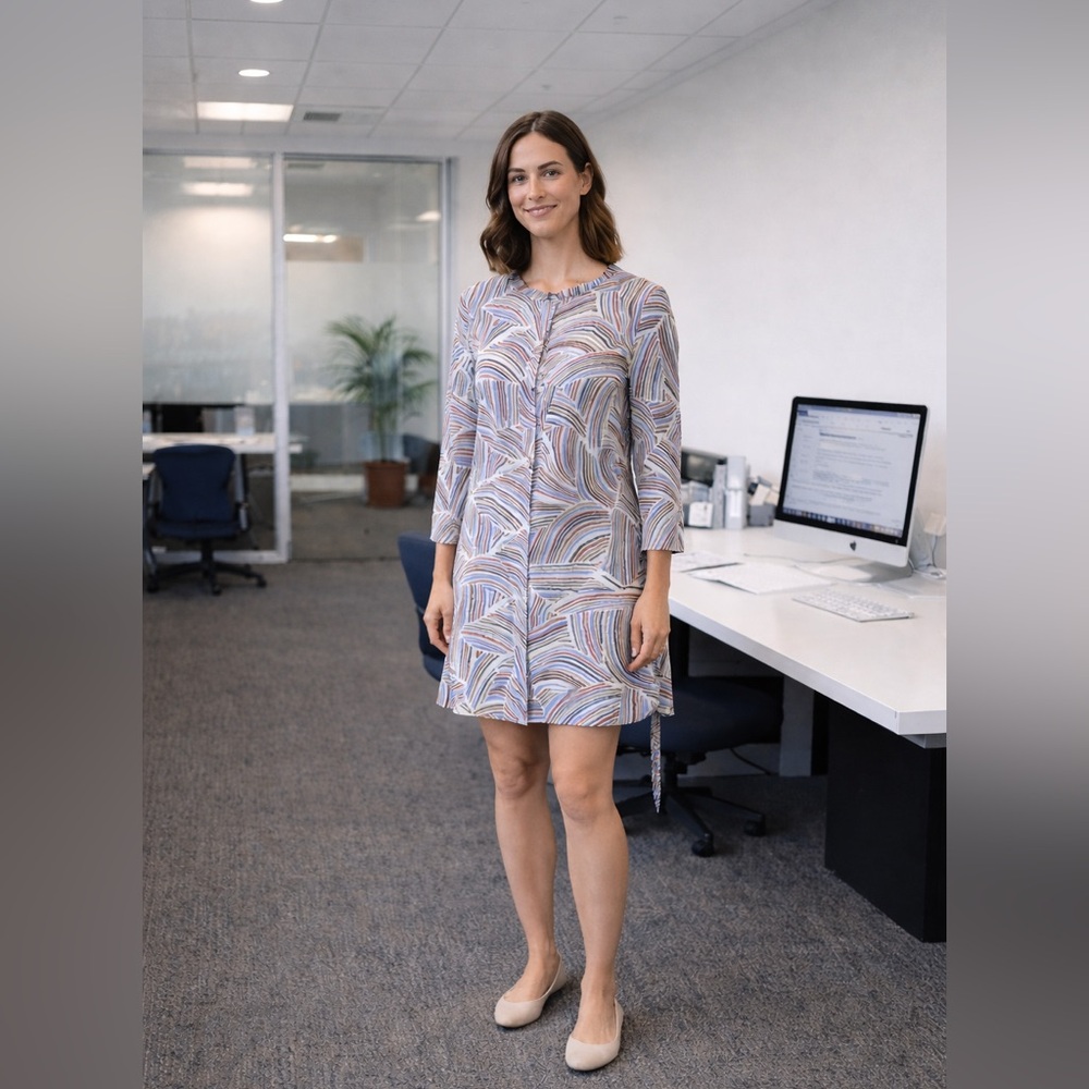 APT 9 Abstract Print Tunic Dress Large Multicolor Long Sleeve Work Office Lined